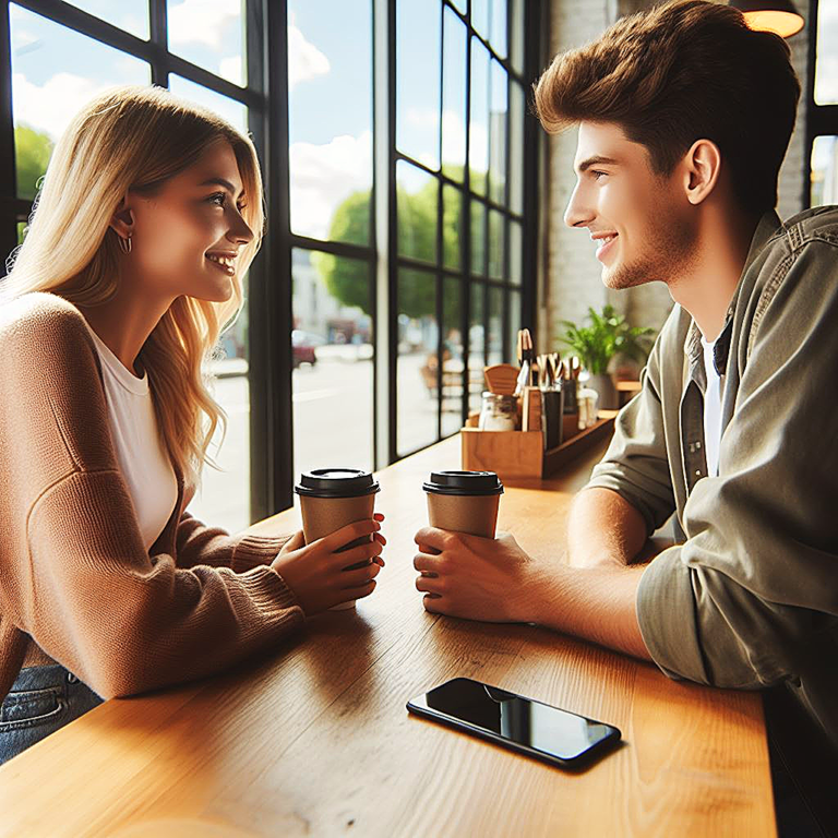 Two young adults in a really nice coffee bar